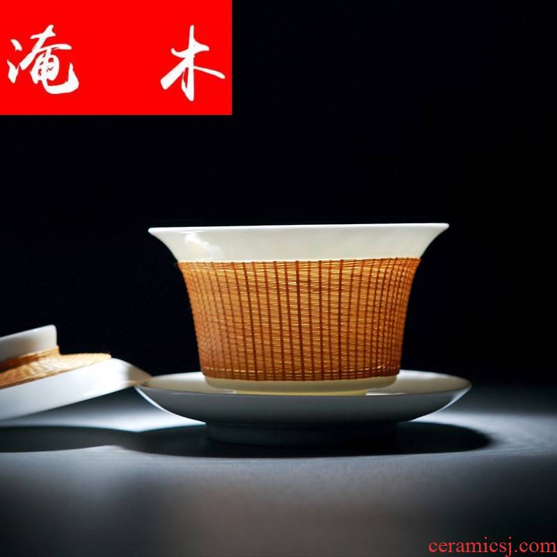 Submerged wood manual tureen jingdezhen ceramic cups all three bowl of bamboo kung fu tea tea accessories porcelain