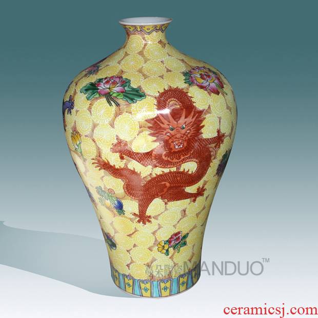 Jingdezhen hand - made enamel vase high - grade high - grade gift porcelain vase sitting room place pastel dragon bottle