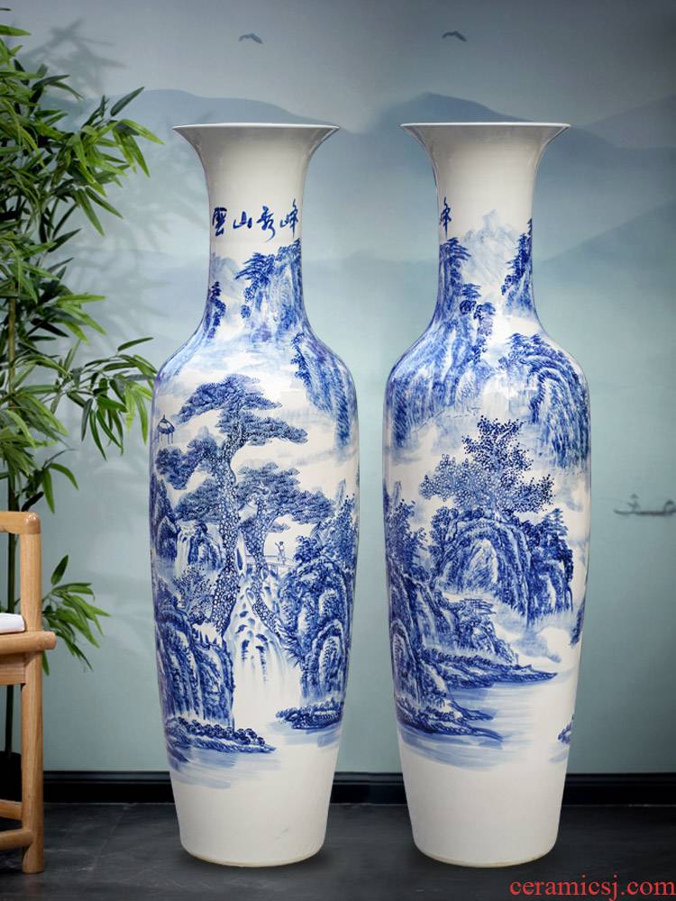 Jingdezhen blue and white porcelain yunshan xiufeng landscape of large vases, furnishing articles home sitting room TV ark, adornment