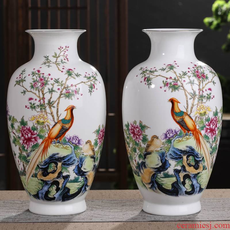 Jingdezhen ceramic powder enamel vase furnishing articles sitting room flower arranging porcelain of a pair of TV ark, the dried flower decoration