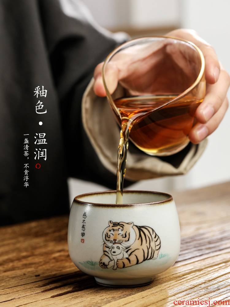 Ru up market metrix who cup single cup tea sets jingdezhen pure manual kung fu tea sample tea cup to use only hand - made the tiger
