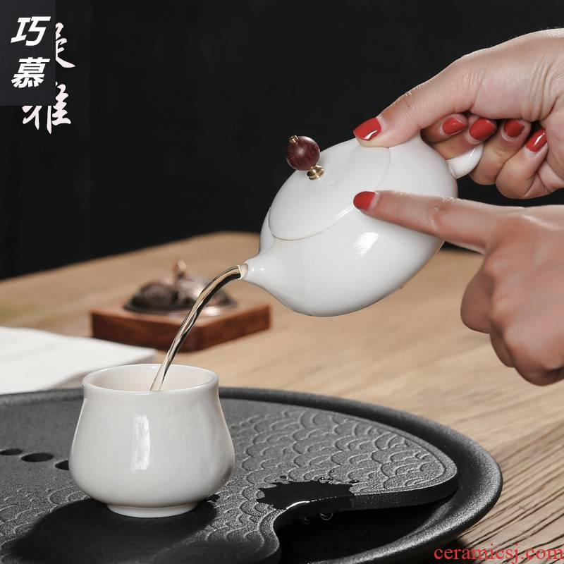 Qiao mu dehua porcelain Chinese white jade teapot ceramic household size to suggest kung fu tea set filter single pot of restoring ancient ways