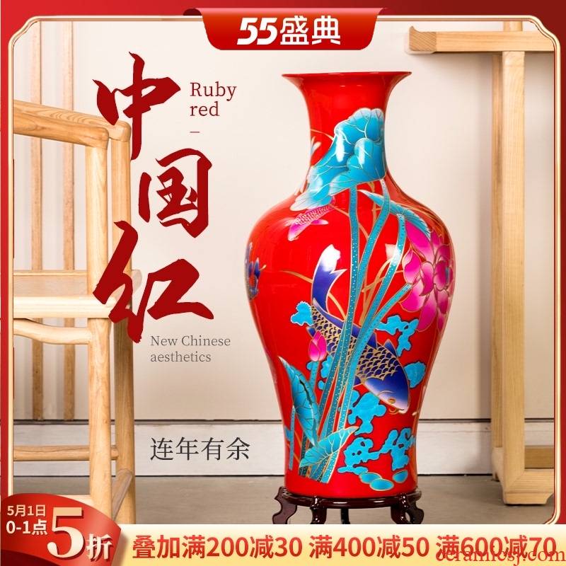 Jingdezhen ceramics China red paint vases, flower arrangement sitting room of Chinese style household craft ornaments furnishing articles