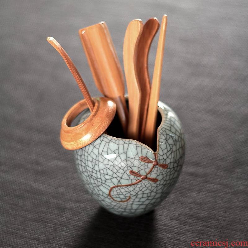 Qiao mu QYX kung fu tea sets accessories ebony ceramic zero with longquan celadon tea tea bamboo combination