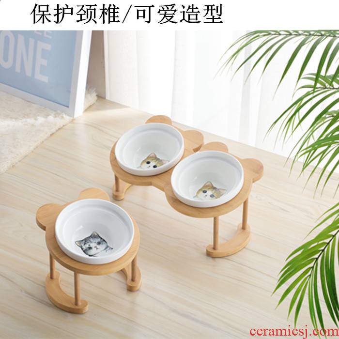 The Cat to use high bean always protect cervical vertebra oblique expressions using the Cat dog always lovely Cat basin ceramic water pet double bowl