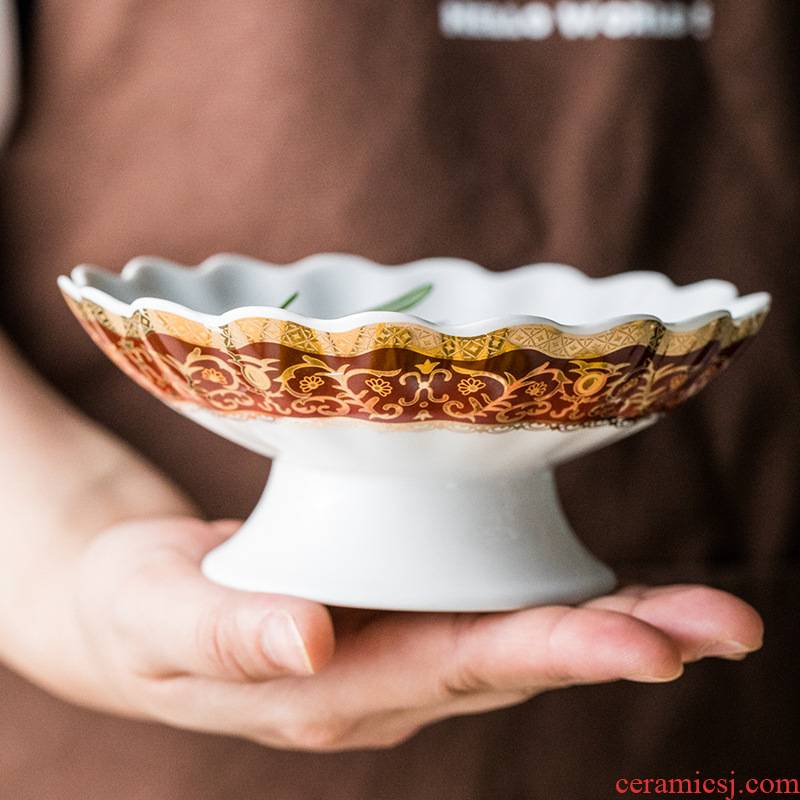 Japanese art ceramic creative pudding dessert double peel milk ice cream ball tall dish fruit bowls of household