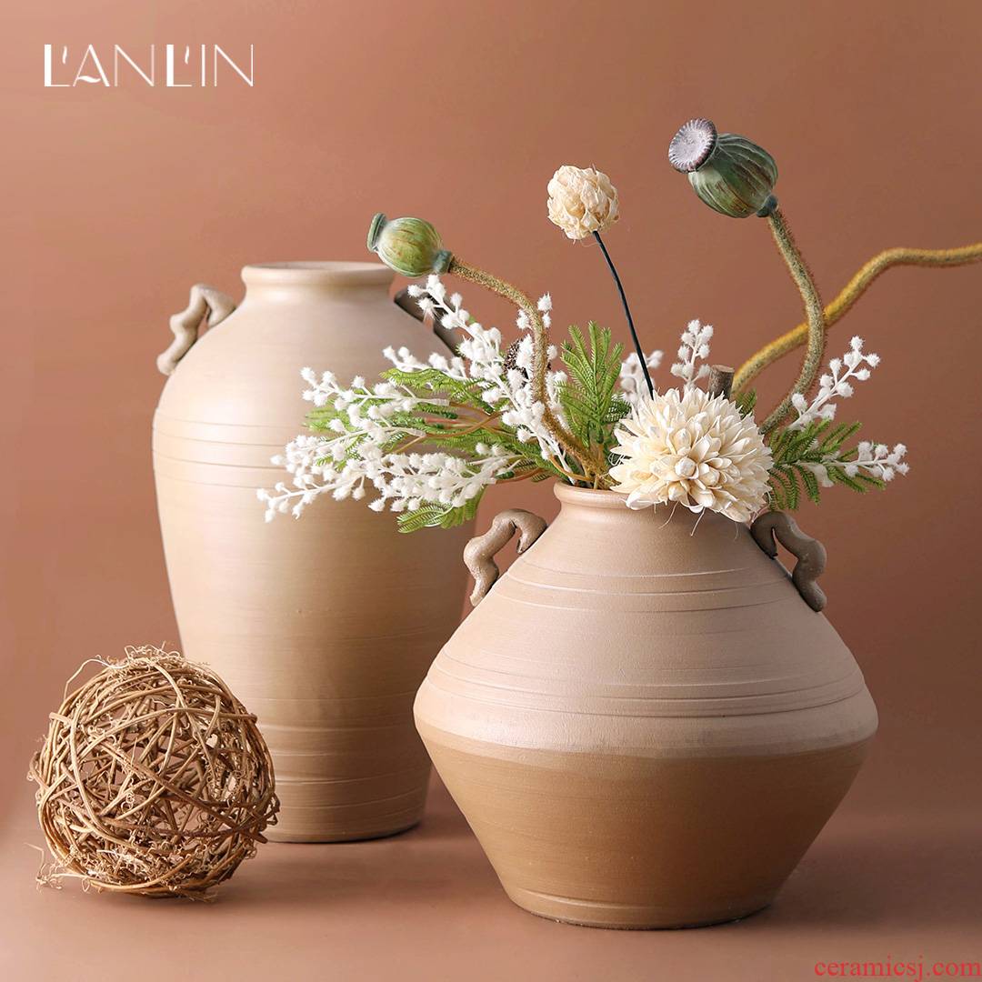 Mesa vase contracted manual coarse pottery dried flowers flower arrangement desktop Chinese style restoring ancient ways zen ideas pottery decorative furnishing articles