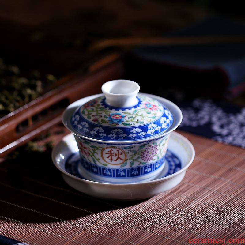Submerged wood jingdezhen checking antique tea set enamel pastel color tureen tea set three bowl of sweet tea and jasmine tea