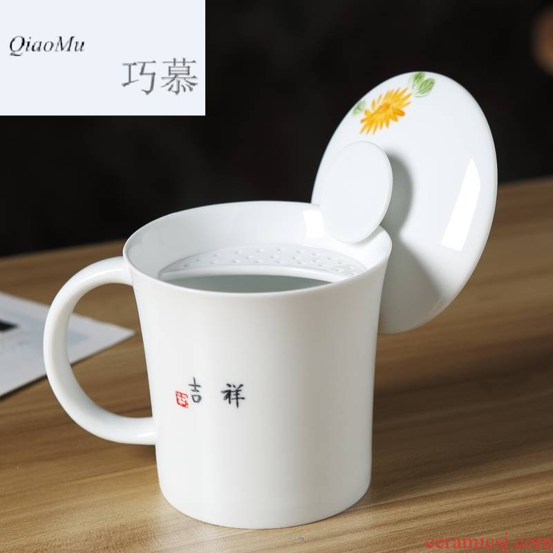 Qiao MuMeiLan bamboo by jingdezhen ceramic cups with cover hand - made filter office and meeting the personal water in a tea cup