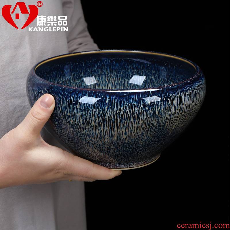 Recreation products exquisite obsidian become tea built large ceramic bath light cup washing water to wash bowl household temmoku glaze kung fu