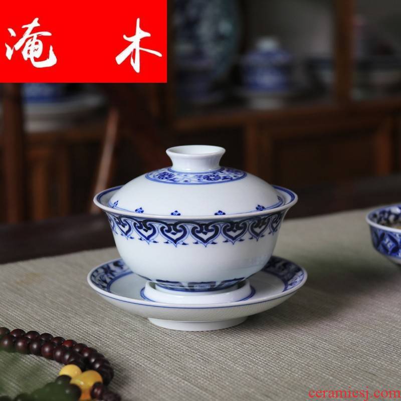 Submerged wood defect of hand - made porcelain treasure phase tureen jingdezhen ceramic cups archaize under glaze color manual kung fu tea set