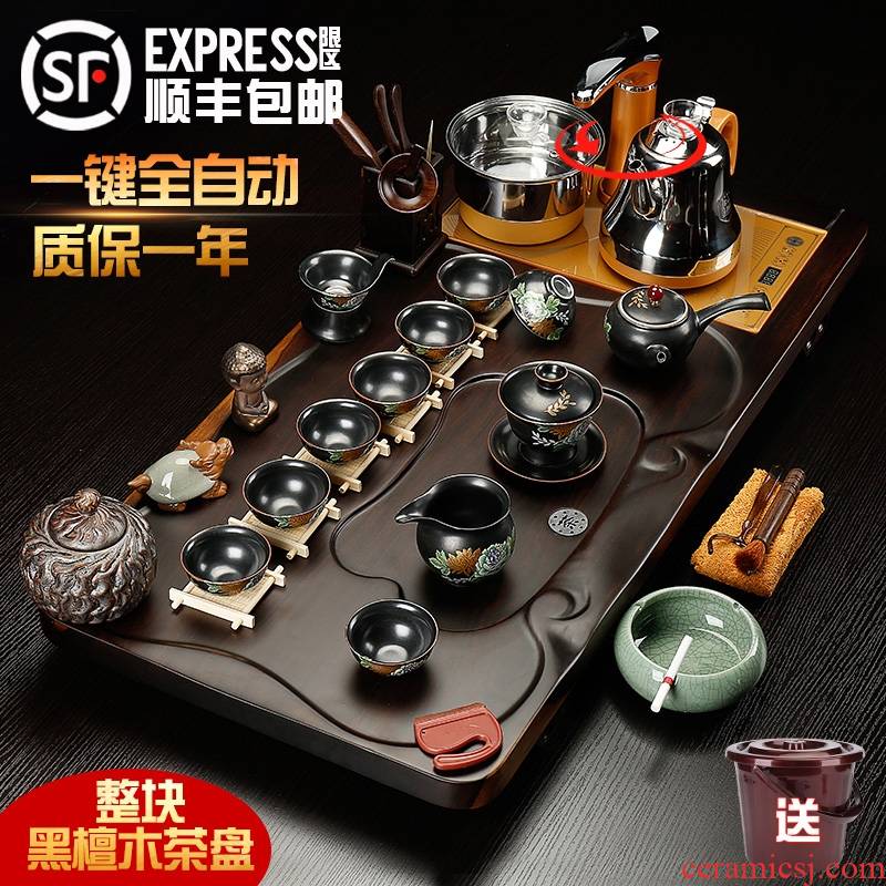 Qiao mu ebony wood tea tray was purple sand tea set a complete set of kung fu tea set automatic contracted household