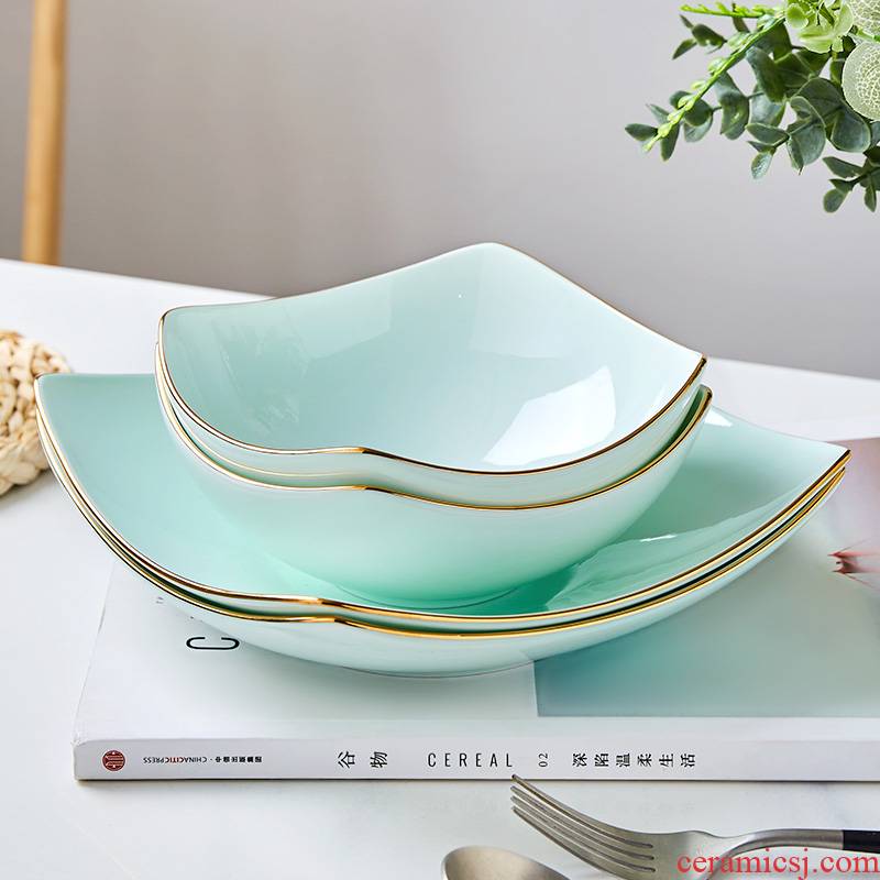 Celadon dish dish dish creative household utensils contracted light of key-2 luxury square up phnom penh dish ceramic pasta salad plates