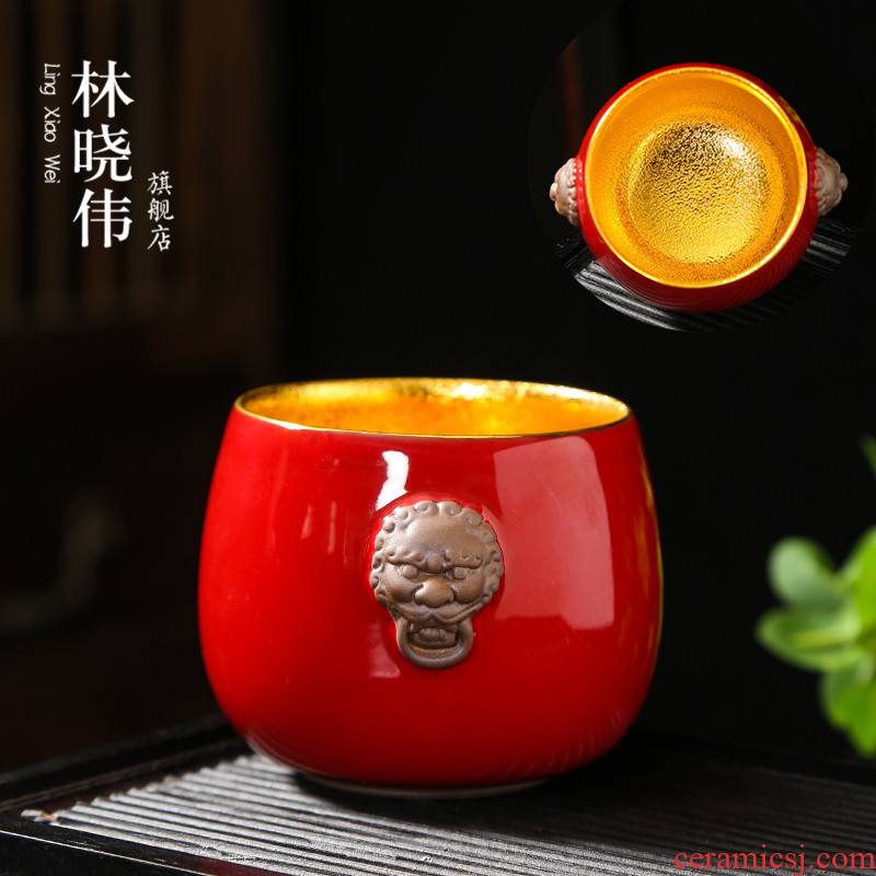 24 k gold cup sample tea cup gold master cup large gold ceramic kung fu tea bowl, a cup of yellow marigold