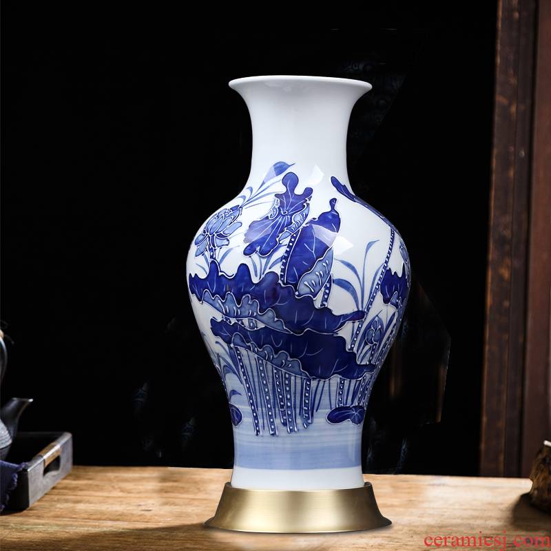 Jingdezhen blue and white vase of new Chinese style household decorates sitting room porch lotus manually fish bottle ceramics furnishing articles