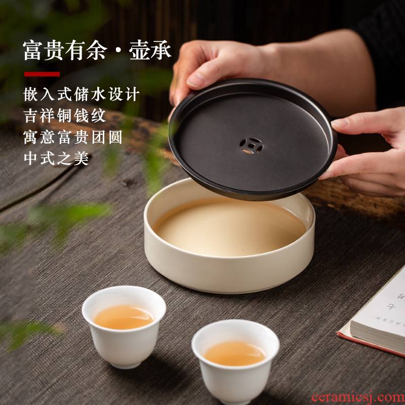 Jingdezhen ceramic pot of bearing dry terms Taiwan kungfu tea accessories small round tea sea copper water storage tray