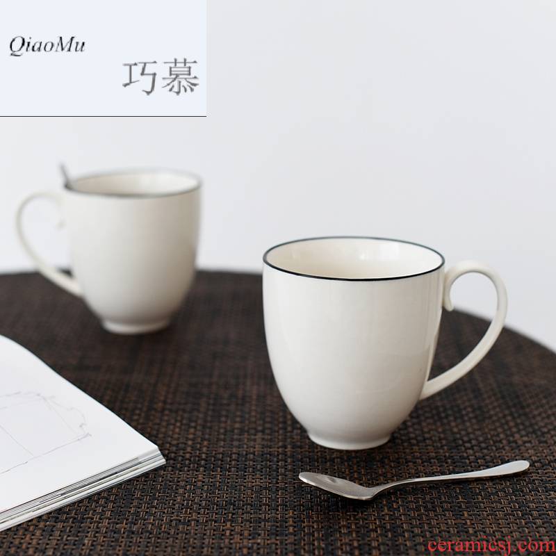 Qiao mu with cover keller contracted creative move glass ceramic cups milk a cup of black and white line office