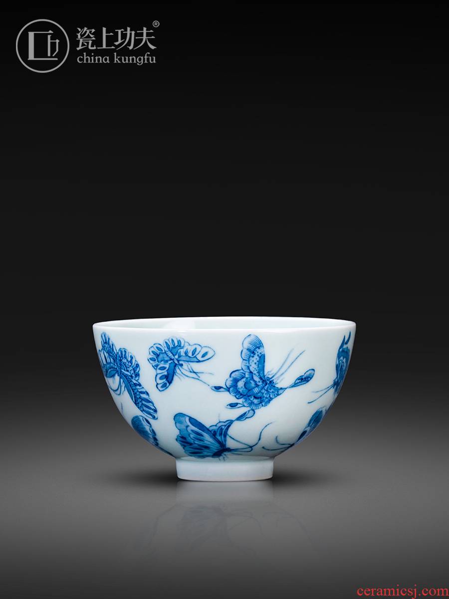 Porcelain kung fu on blue and white Porcelain teacup master cup of jingdezhen ceramic sample tea cup butterfly kung fu tea set single CPU