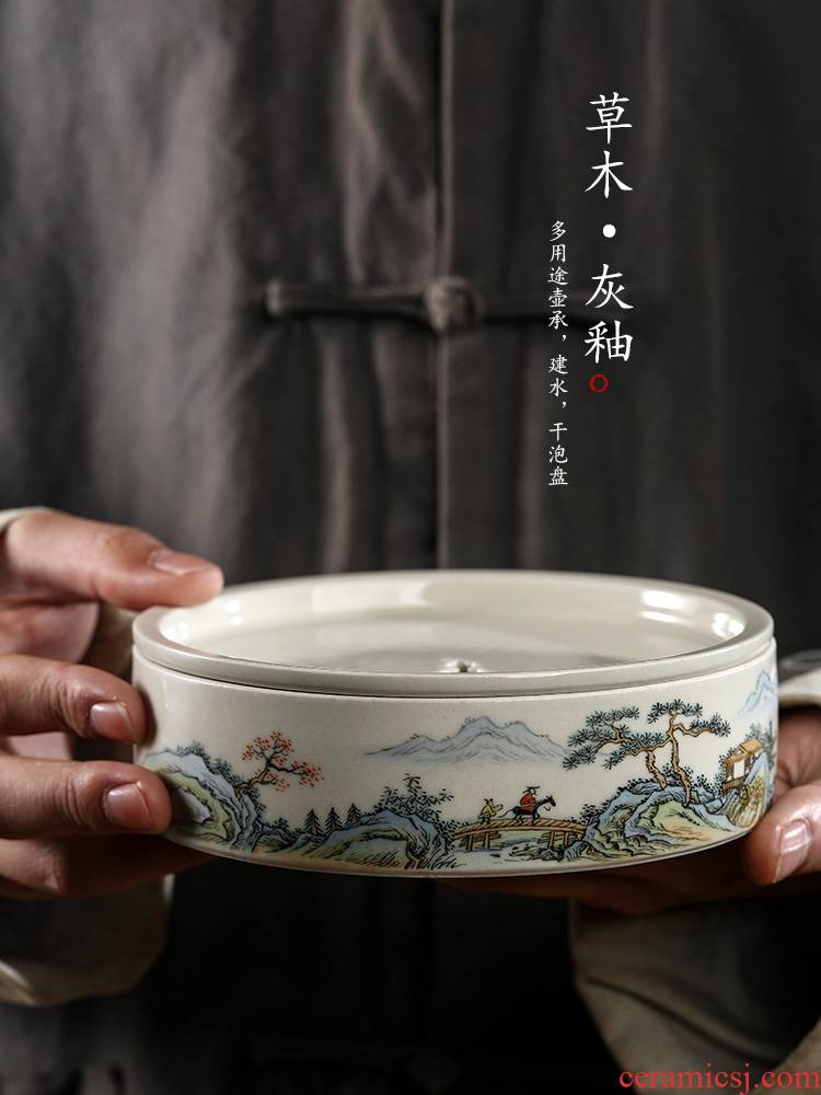 Plant ash glaze POTS ChengChun manual dry tea tray sets jingdezhen hand - made scenery figure water tea on tea table accessories