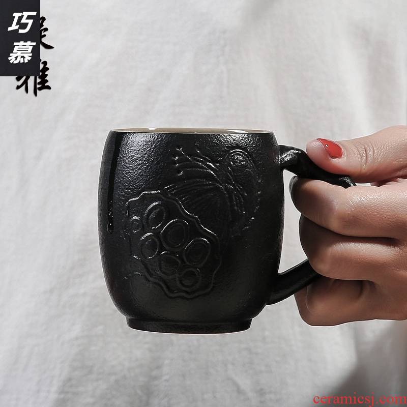 Qiao mu to restore ancient ways with handle ideas ceramic cups of black white coarse pottery master cup single home tea cups of tea