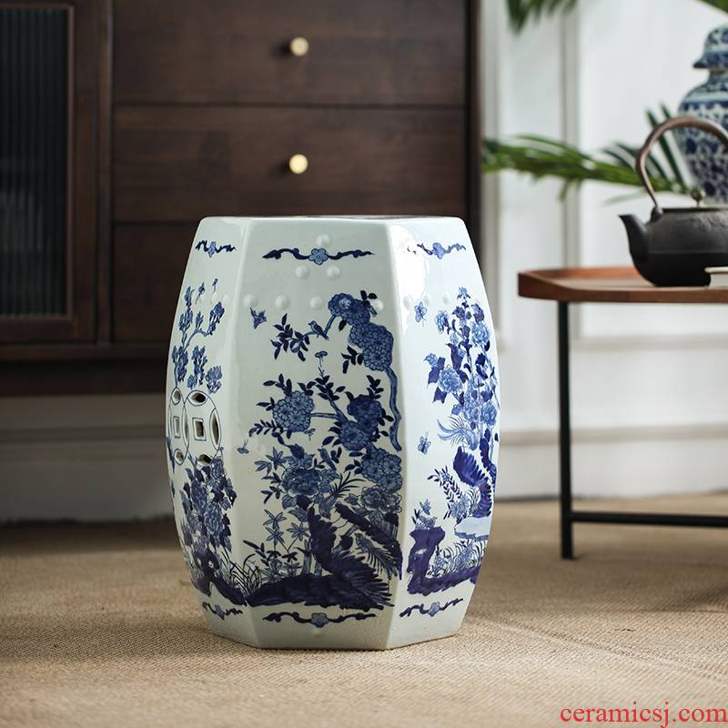 Ceramic drum who blue - and - white porcelain who the new Chinese style classical Ming and the qing dynasties hollow - out archaize who decoration who in shoes who sits who