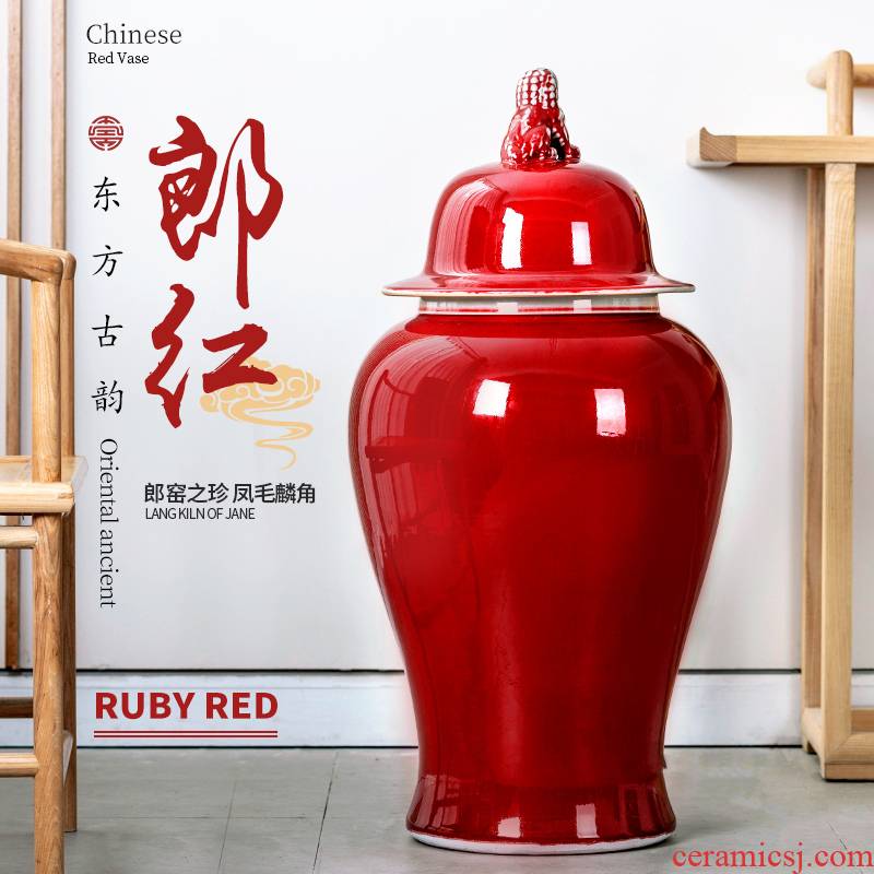 Jingdezhen ceramic big vase large landing place, Chinese style restoring ancient ways ruby red light key-2 luxury living room decoration to the hotel lobby