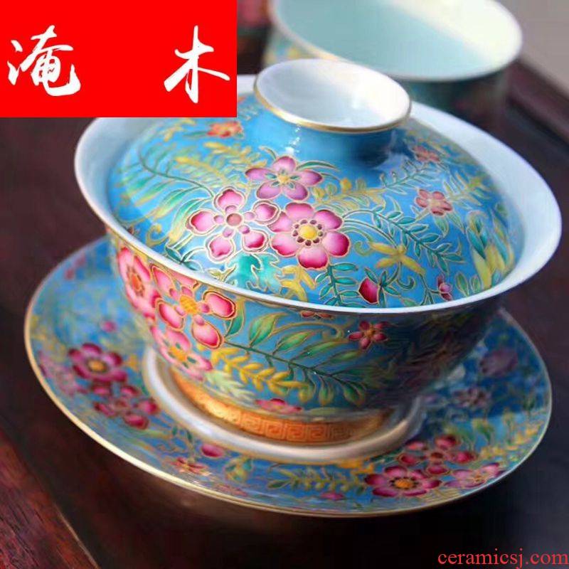 Submerged wood pure manual only three tureen jingdezhen hand - made pastel colored enamel kung fu tea tea cups to use