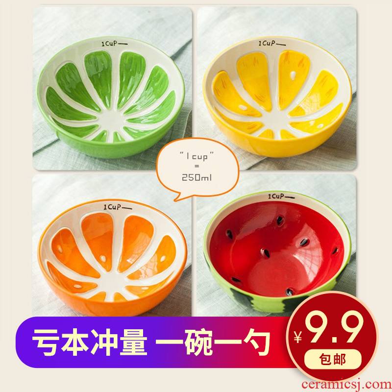 Japanese fruit watermelon ceramic tableware dishes suit household lovely creative move individual eat bowl dish the spoon