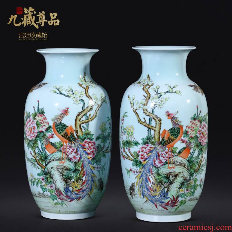 Jingdezhen ceramic antique hand - made pastel blue glaze vase Chinese style living room TV ark, flower arranging porch is decorated furnishing articles