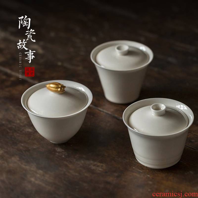Jingdezhen ceramic story covered bowl bowl tea cups set a single white porcelain suet jade ceramic three tureen