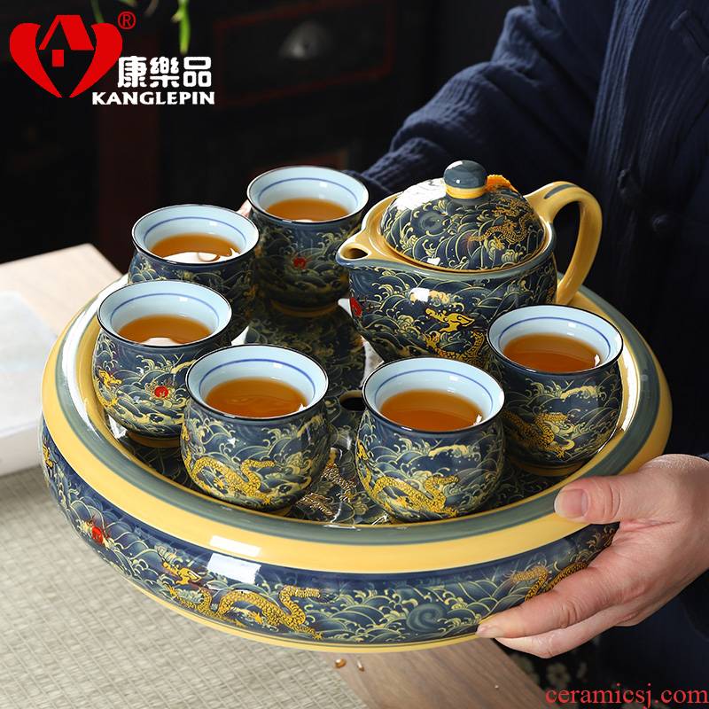 Recreational product double anti hot tea set home sitting room of a complete set of kung fu tea set ceramic teapot teacup tea tray