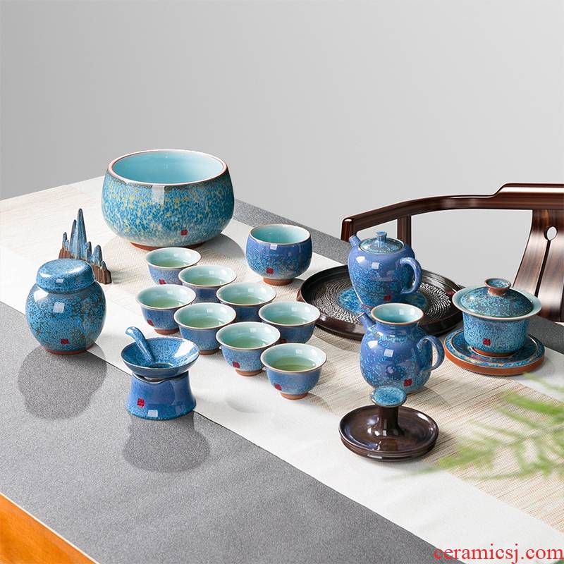 Red glaze up kung fu tea set suit of jingdezhen ceramic teapot suit visitor office tureen tea cup