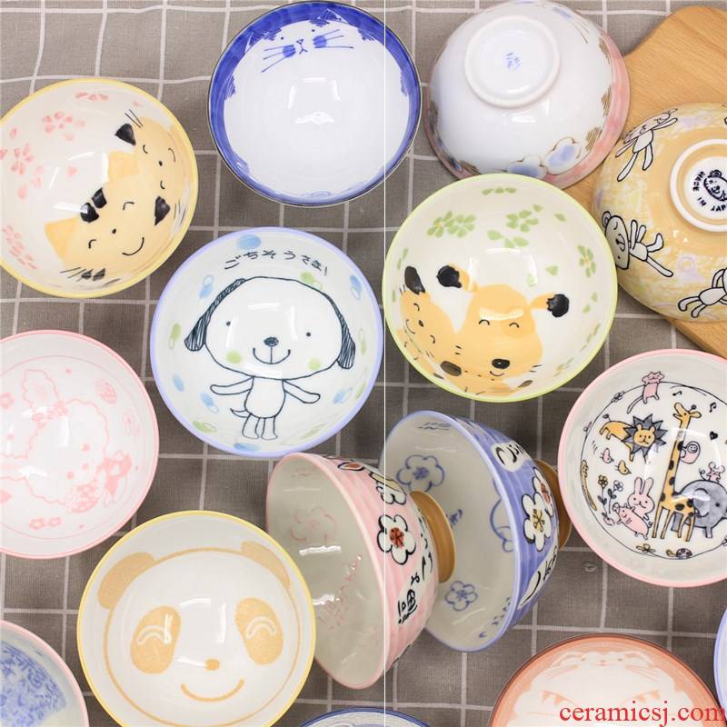 TongMeng collect express to use children eat small bowl imported from Japan ceramic tableware household rice bowls cartoon soup bowl