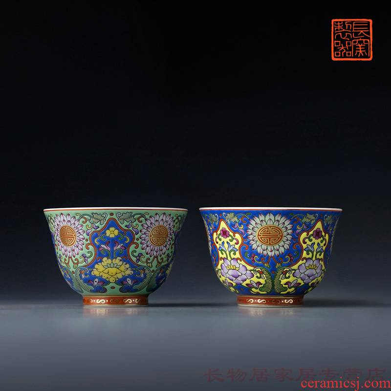 Offered home - cooked hand - made wrapped in lotus flower grain pastel colored enamel view taste the bell cup jingdezhen manual sample tea cup