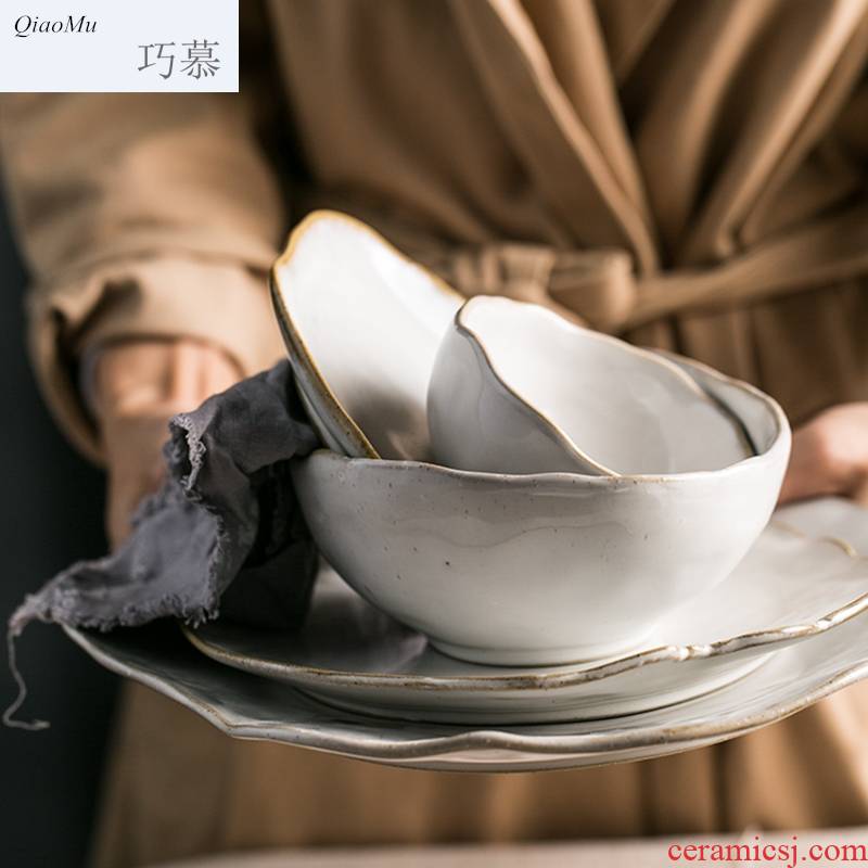 Qiao mu irregular tableware ceramic rice bowl dish bowl of salad bowl dish plate