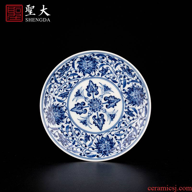 Holy big blue - and - white ceramics maintain point bound branch treasure phase a cup of tea pot bearing tray of jingdezhen manual hand - made tea set