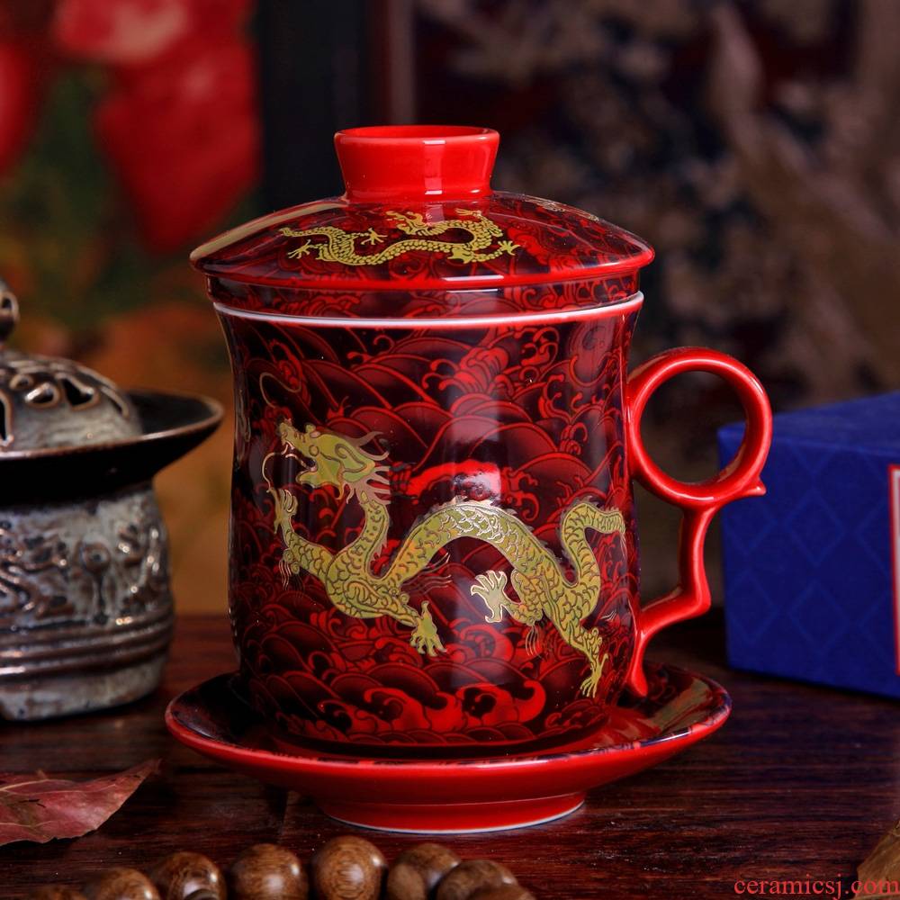 Qiao mu dragon cup of jingdezhen ceramic tea cups cup with cover filter office glass tea cup