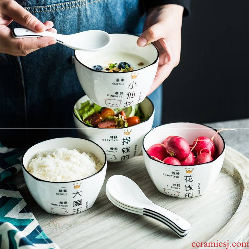The New rice bowls ceramic tableware suit creative square household dish bowl spoon, soup bowl salad four eat bread and butter