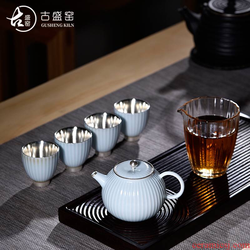 Ancient sheng up new ceramic coppering. As for four silver in the world of mortals love pure silver tea set office home make tea