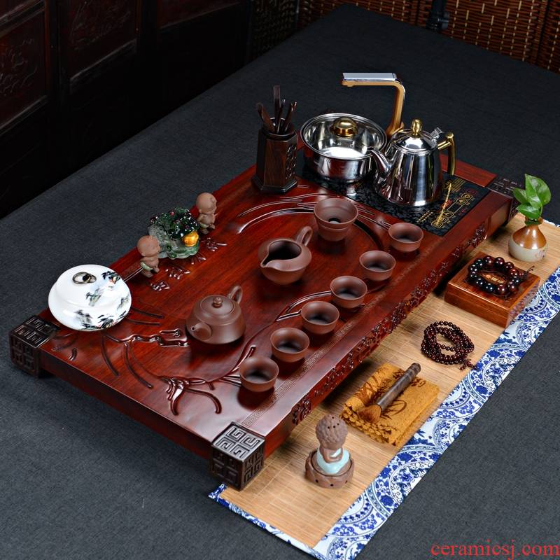 Qiao mu purple sand tea set the whole piece of red pear success tea tray tea table voice induction cooker with a pack of mixture