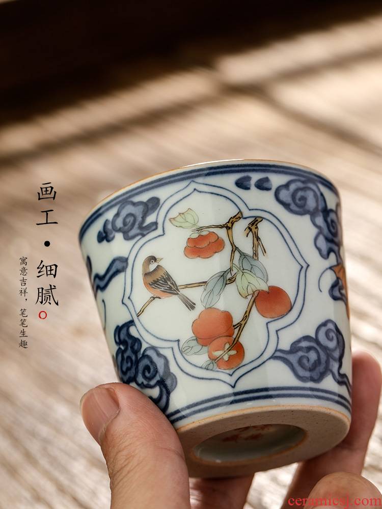 Jingdezhen ceramic tea set blue kung fu master cup sample tea cup single cup of pure manual teacups hand - made painting of flowers and tea light