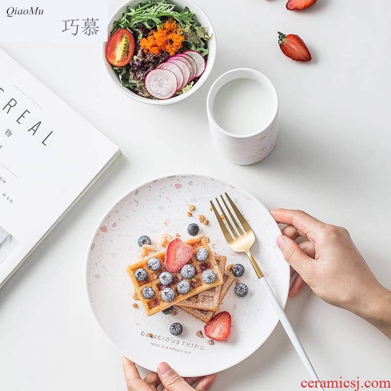 Qiam qiao mu Nordic ceramic tableware suit dishes home dish dish dish creativity network HongCan dish dinner plate