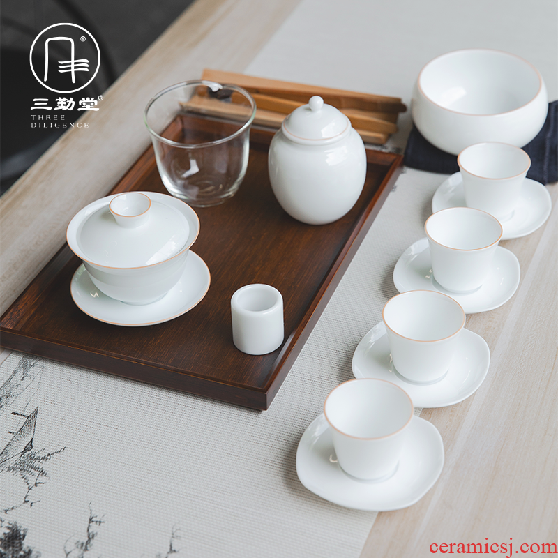 The three regular white porcelain kung fu tea sets jingdezhen ceramic cups tureen master fair keller cup three cups