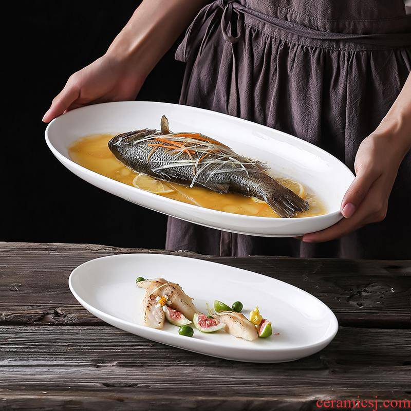 The Food dish ceramic household Japanese - style tableware plate number plates rectangular fish dish of steamed fish creative deep fish dish of northern Europe