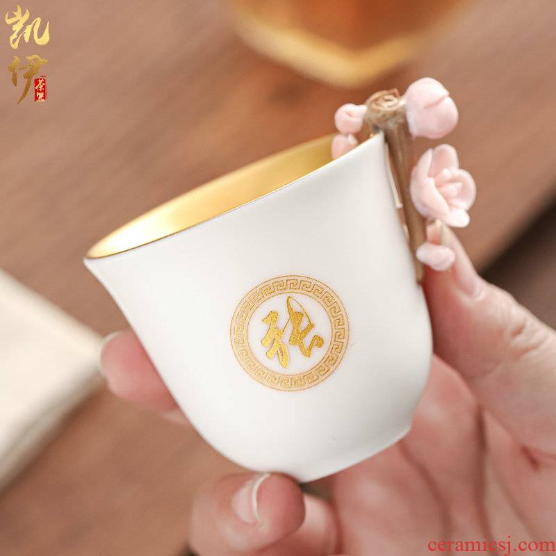 Kaolin white porcelain fine gold bells name plum surname tea cup, master cup tea sample tea cup jinzhan cup personal cup