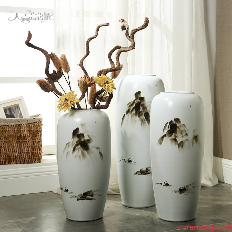 Modern ceramic vase of large sitting room porch zen process of new Chinese style decoration flower arranging, landing place
