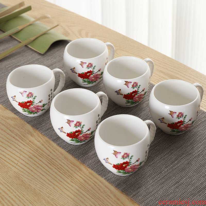 Ceramic cups with handle kunfu tea cup 125 ml six home not hot up red cup single CPU