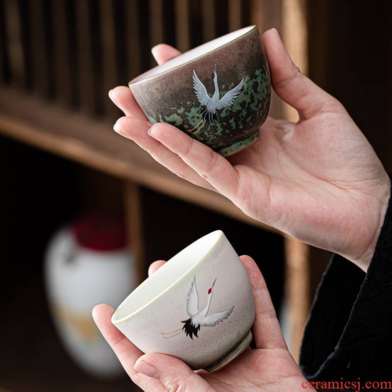 Japanese ceramics up mud glaze kung fu tea cups creative masters cup flying crane figure sample tea cup of tea cups