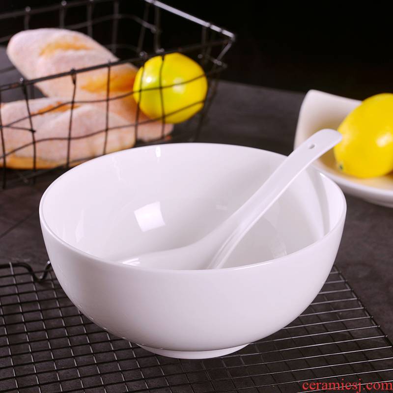 Under the household of Chinese style glaze color white ipads China big bowl of jingdezhen 8 inches large ceramic bowl can match the big spoon