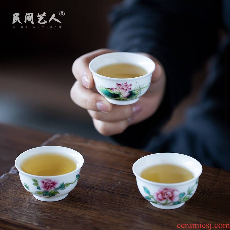 Jingdezhen powder enamel handpainted kung fu tea cups sample tea cup single ceramic cup wen xiang small white porcelain cup